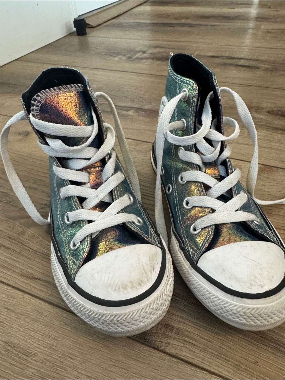 Iridescent High-Top Converse Sneakers with White Laces